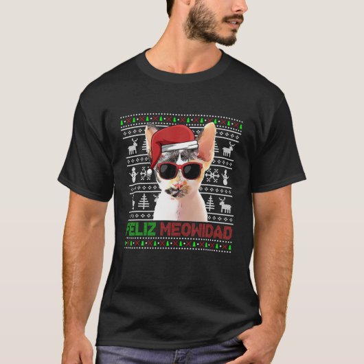 デボンレックスキャットフェリズメウィダーおもしろいドクリスマス Tシャツ (正面)