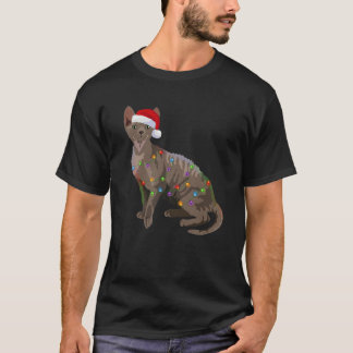 デボンレックスクリスマスライトクリスマス猫好きサンタハ Tシャツ