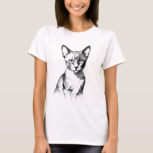 デボンレックス猫のスケッチ 女性用Tシャツ Tシャツ (正面)