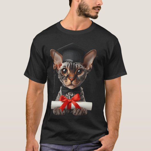 デボンレックス 猫の卒業式用帽子 卒業生 Tシャツ (正面)