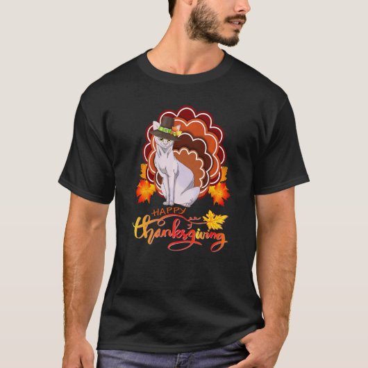 デボンレックス 猫 七面鳥 ハッピー サンクスギビング Tシャツ (正面)