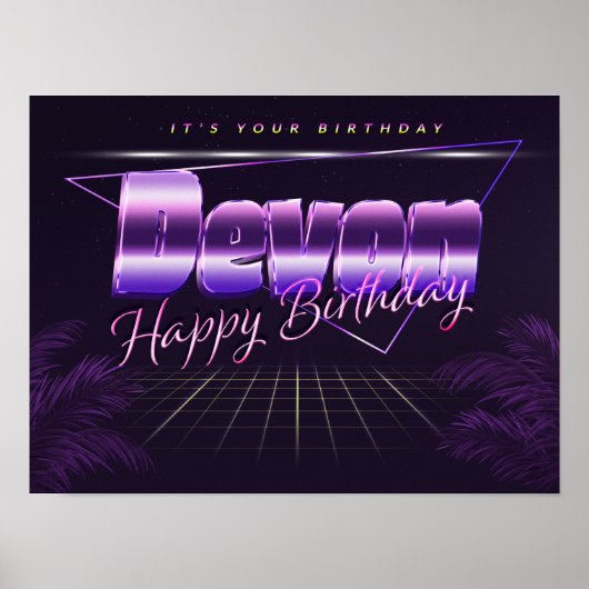 デボン名Vorname lila retroポスターGeburtstag ポスター (正面)