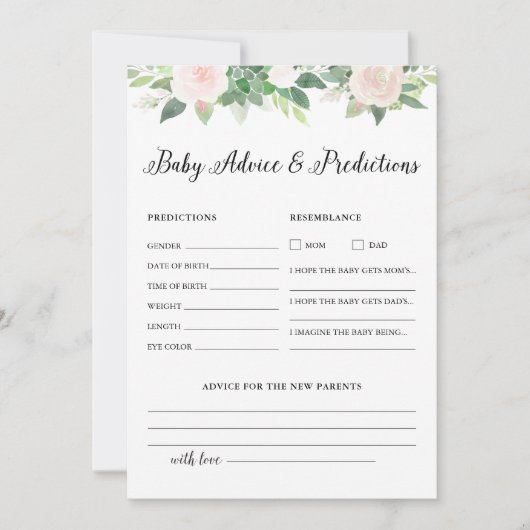 デボン赤ちゃんシャワーアドバイス及び予測カード 招待状 (正面)