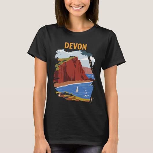デボン イングランド海岸 レトロ旅行Tシャツ Tシャツ (正面)