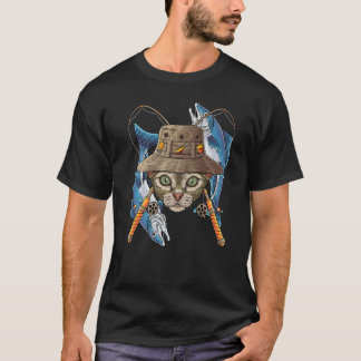 デボン・レックスの釣りをするアウトドア・フィッシャーマン・キャット かわいい フライ F Tシャツ