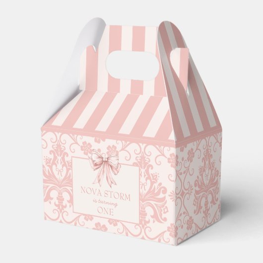 デマスクパーソナライズされた赤面ピンクコケット誕生日 フェイバーボックス (裏面サイド)