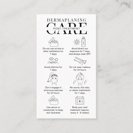 デマプラニングアフターケア指示ミニマルサロン 名刺 (正面)