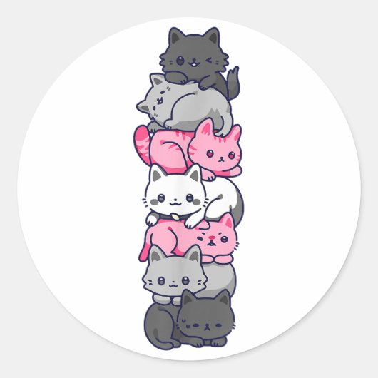 デミジルプライド猫LGBTデミガール国旗かわいいかわいい ラウンドシール (正面)