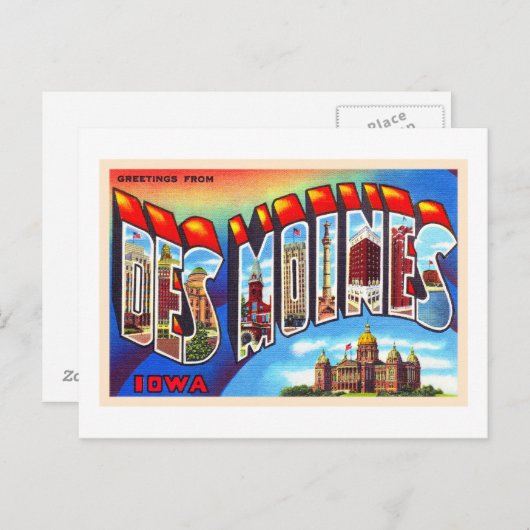 デモインアイオワIAヴィンテージラージレター ポストカード (正面/裏面)