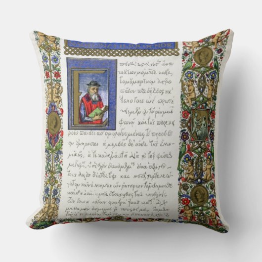 デモステネス(紀元前のc.384-322)の式辞、facsim クッション (正面)