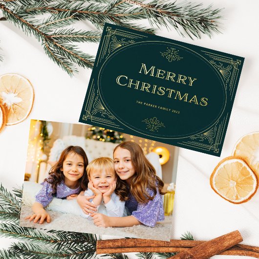 デモダンコ |エメラルドグリーンとフォトクリスマス 箔シーズンカード