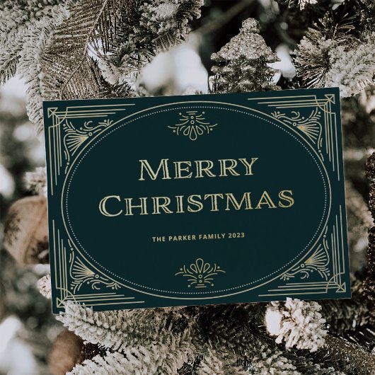 デモダンコ |エメラルドグリーンとフォトクリスマス 箔シーズンカード