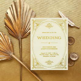 デモダンコ |エレガントなウェディングアイボリーと金ゴールド 箔招待状