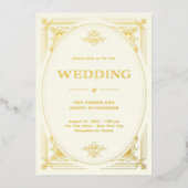 デモダンコ |エレガントなウェディングアイボリーと金ゴールド 箔招待状 (正面)