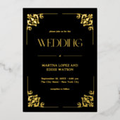 デモダンコ |エレガントなウェディングブラックと金ゴールド 箔招待状 (正面)