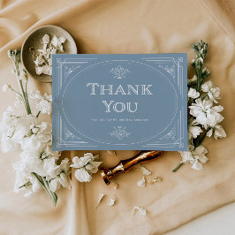 デモダンコ |エレガントほこりっぽい青と白結婚色 サンキューカード