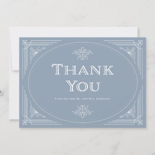 デモダンコ |エレガントほこりっぽい青と白結婚色 サンキューカード (正面)