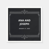 デモダンコ |エレガントオニキス黒と白結婚色 スタンダードカクテルナプキン (正面)