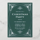 デモダンコ |エレガントグリーンクリスマスパーティーシルバー 箔招待状 (正面)