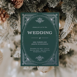 デモダンコ |エレガントグリーンホリ結婚ティ 箔招待状