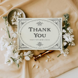 デモダンコ |エレガントブラックとアイボリー結婚ズ サンキューカード