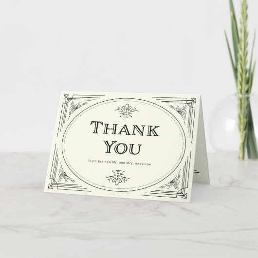 デモダンコ |エレガントブラックとアイボリー結婚ズ サンキューカード (正面)