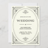 デモダンコ |エレガントブラックとアイボリー結婚ズ 招待状 (正面)