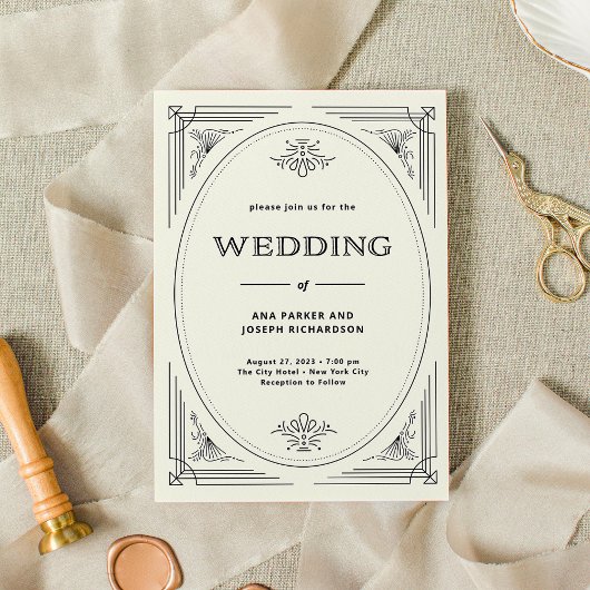 デモダンコ |エレガントブラックとアイボリー結婚ズ 招待状