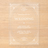 デモダンコ | エレガント白フレー結婚ム アクリル招待状 (正面)