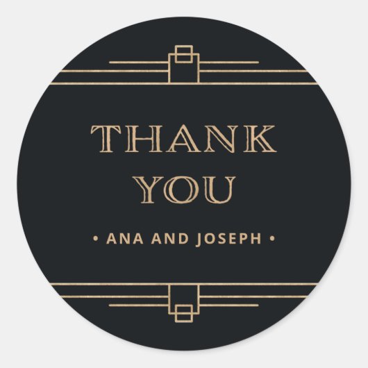 デモダンコ |エレガント黒とフェイク金ゴールド結婚 ラウンドシール (正面)