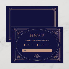 デモダンコ |フェイクバラ金ゴールドとネイビー結婚ブルー 出欠カード