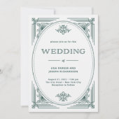 デモダンコ |ライトシルバーホワイトとグリーン結婚ズ 招待状 (正面)