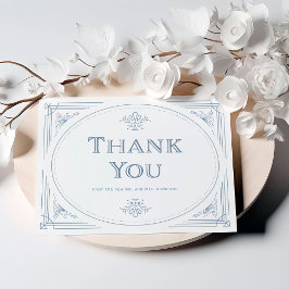 デモダンコ |白エレガントと埃っぽいブルー結婚ズ サンキューカード