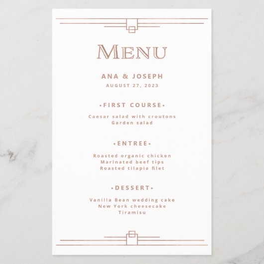 デモダンコ |白フェイク色のメニューのバラ結婚金ゴールド チラシ (正面)