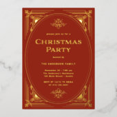 デモダンコ |赤エレガントのクリスマスパーティー金ゴールド 箔招待状 (正面)