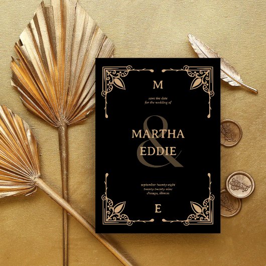 デモダンコ | 黒と金ゴールドのフォトバック結婚ズ セーブザデート