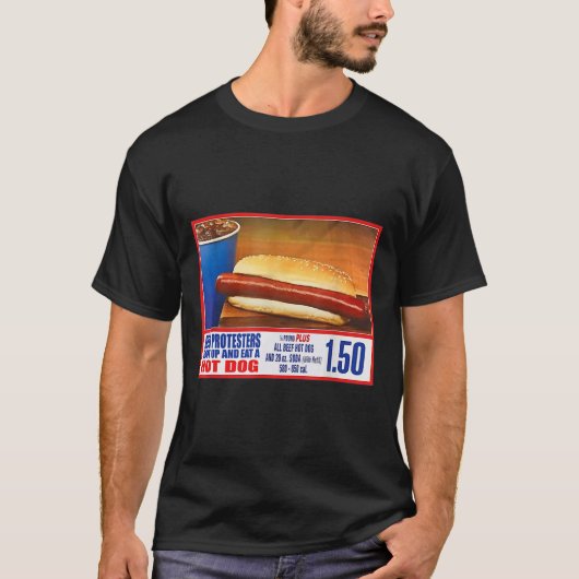 デモ隊は黙食べりて4おもしろい分のホットドッグ Tシャツ (正面)