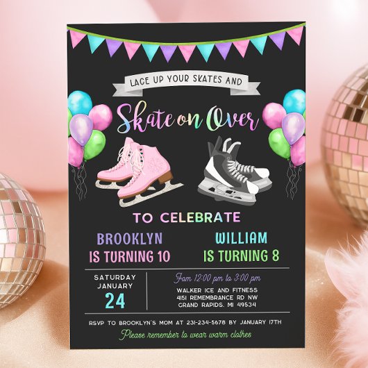 デュアルアイススケートの誕生日招待状 招待状