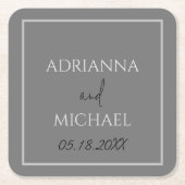 デュアルグ結婚レイのカップルの名前と日付ホワイト スクエアペーパーコースター (正面)