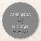 デュアルグ結婚レイのカップルの名前と日付円 ラウンドペーパーコースター (正面)