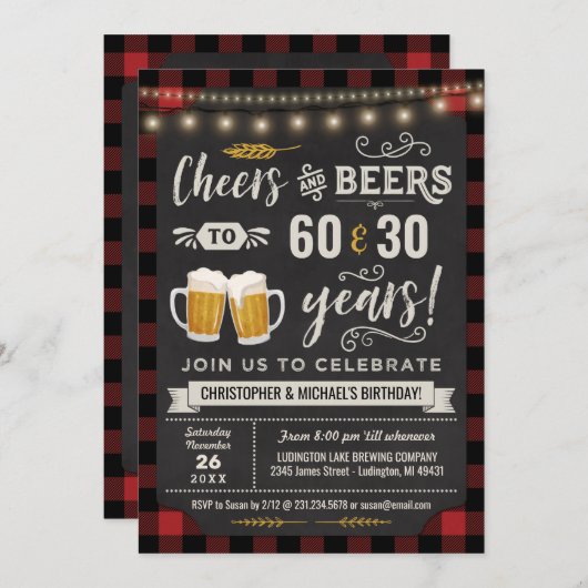 デュアルジョイント応援&ビール誕生日招待状 招待状 (正面/裏面)