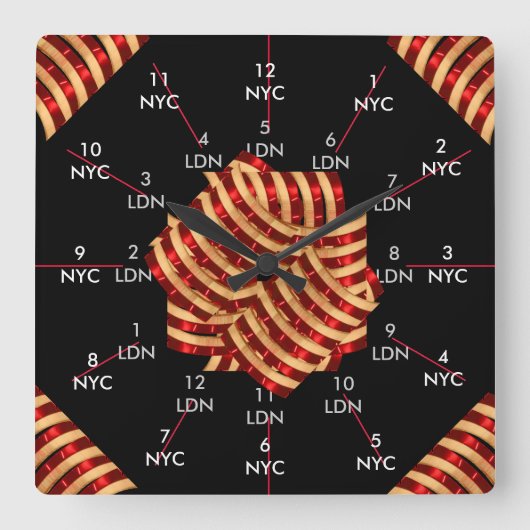 デュアルタイムゾーンNYCロンドンUK CricketDiane スクエア壁時計 (正面)