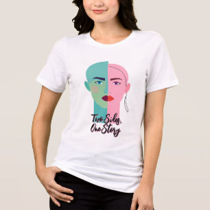 デュアルトーン抽象芸術顔 トライブレンドTシャツ