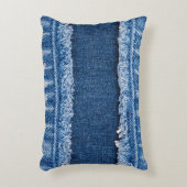 デュアルトーン漂白デニムファブリックフレーム アクセントクッション (正面(垂直))