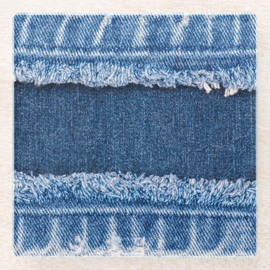 デュアルトーン漂白デニムファブリックフレーム ガラスコースター (正面)