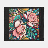 デュアルバラ:パターン（の模様が）あるフローラ配置 フリースブランケット (正面(横))