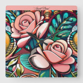 デュアルバラ：壮大なフローラ配置 スクエア壁時計 (正面)