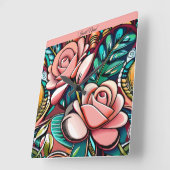 デュアルバラ：壮大なフローラ配置 スクエア壁時計 (傾斜)