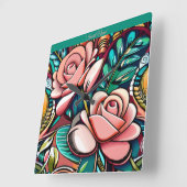 デュアルバラ：壮大なフローラ配置 スクエア壁時計 (傾斜)