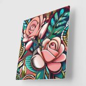 デュアルバラ:壮大なフローラ配置 スクエア壁時計 (傾斜)